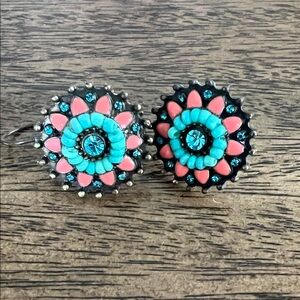 Vibrant Floral Earrings with Turquoise and coral Accents